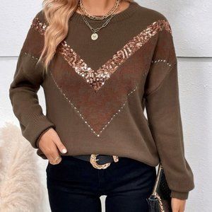 NWOT Chevron Sequin Drop Shoulder Sweater | Large